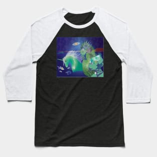 Unicorn and friends in the sea in the full moon Baseball T-Shirt